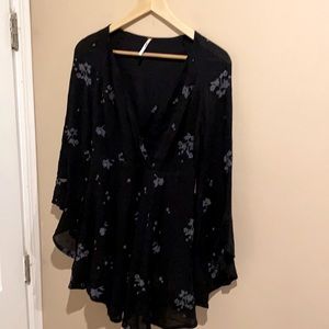 Free People Black/Gray Long Sleeve Embroidered Casual Dress, Size 2